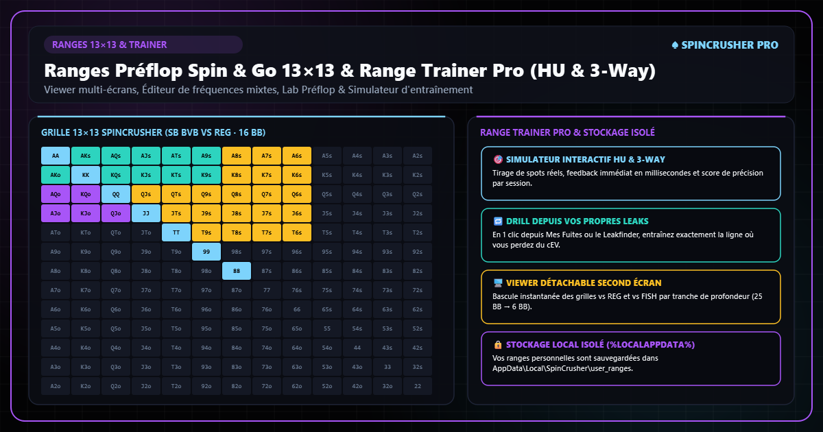 Matrice de Ranges Preflop 13x13 et Simulateur Range Trainer Pro HU et 3-Way