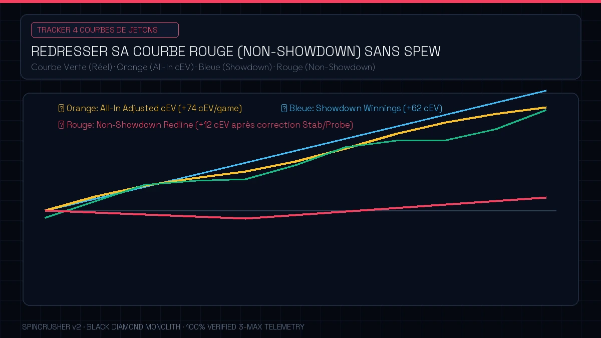 Graphique des 4 courbes de jetons en Spin & Go montrant comment redresser sa Courbe Rouge Non-Showdown