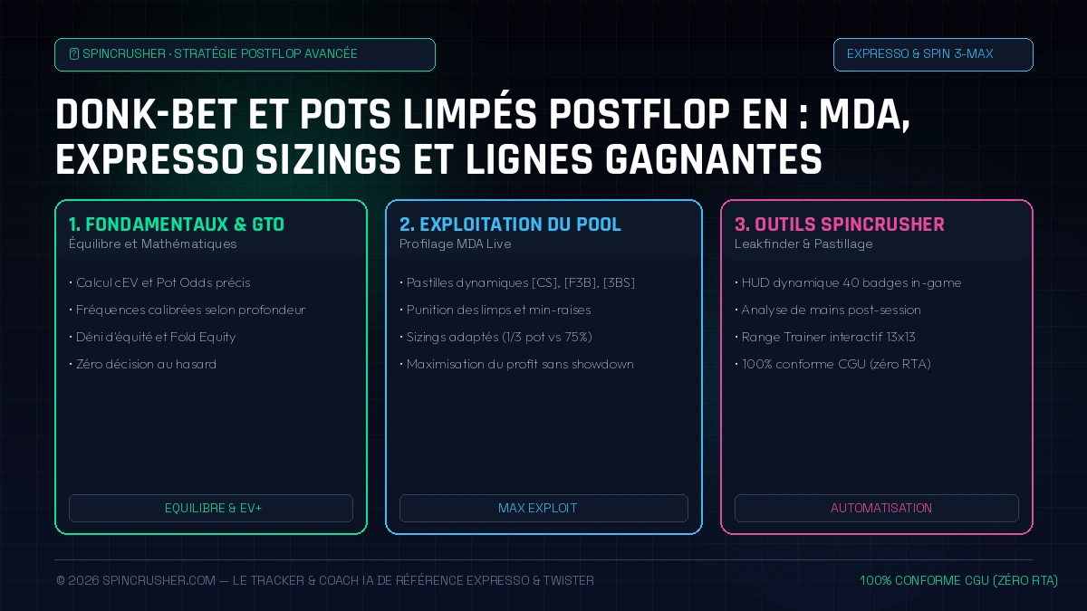 Donk-Bet et Pots Limpés Postflop en Expresso : MDA, Sizings et Lignes Gagnantes