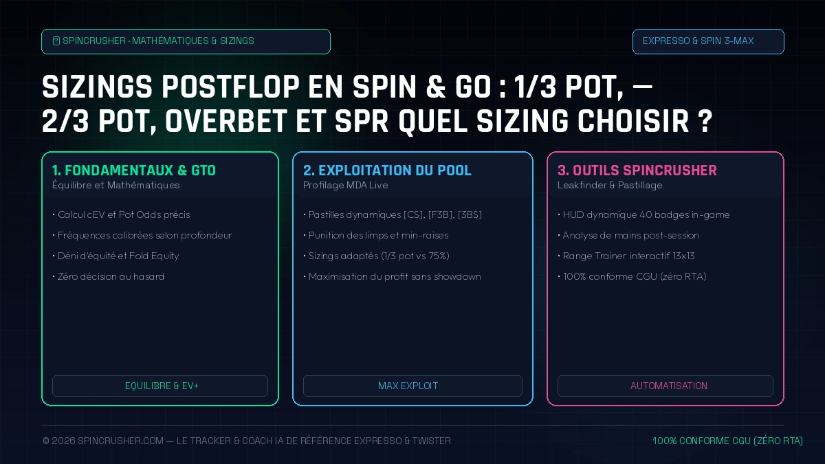Sizings Postflop en Spin & Go : 1/3 Pot, 2/3 Pot, Overbet et SPR — Quel Sizing Choisir ?
